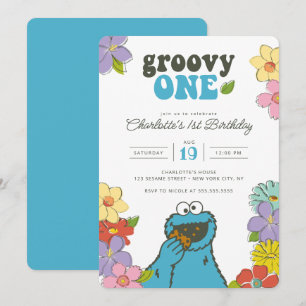 Sesame Street Cookie Monster   Groovy One Birthday Invitation
