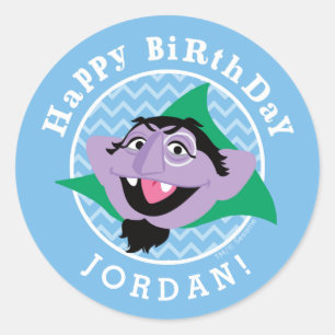 Sesame Street   Count von Count Birthday Classic Round Sticker