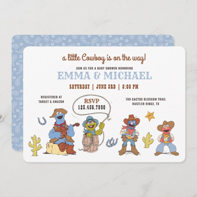 Sesame Street Cowboy Baby Shower Invitation (Front/Back)