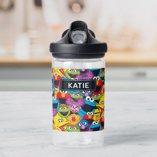 Sesame Street Crew Pattern   Add Your Name Water Bottle