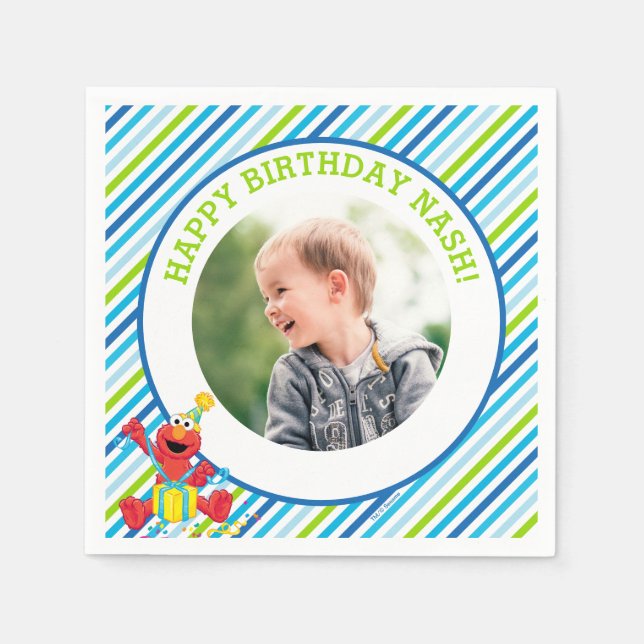 Sesame Street | Elmo - Boys Birthday Striped Napkin (Front)