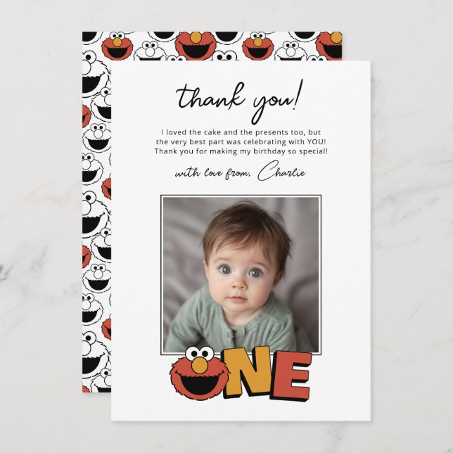 Sesame Street | Elmo - First Birthday Thank You Card (Front/Back)