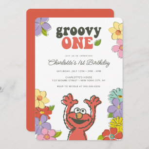 Sesame Street Elmo Groovy One Floral Birthday Invitation