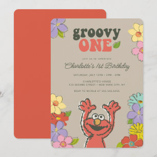 Sesame Street Elmo   Groovy One Floral Birthday Invitation