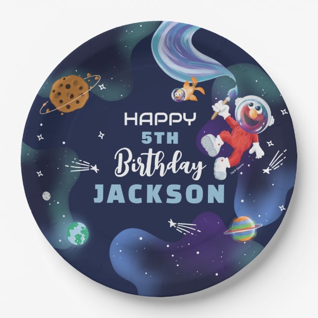 Sesame Street | Elmo Outer Space Happy Birthday Paper Plate (Front)