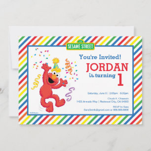 Sesame Street   Elmo - Rainbow 1st Birthday Invitation