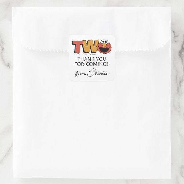 Sesame Street | Elmo - Second Birthday Thank You Square Sticker (Bag)