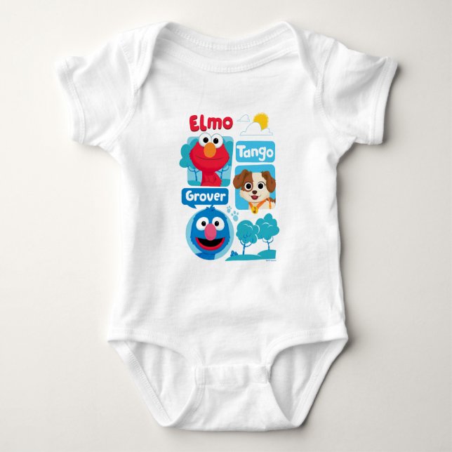 Sesame Street | Elmo, Tango, & Grover Park Graphic Baby Bodysuit (Front)