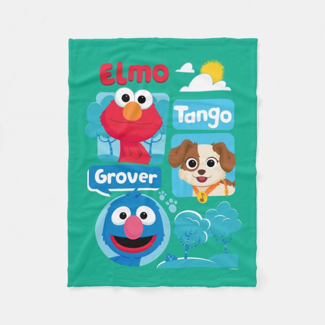 Sesame Street | Elmo, Tango, & Grover Park Graphic Fleece Blanket (Front)