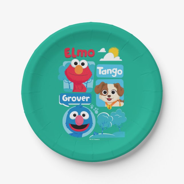 Sesame Street | Elmo, Tango, & Grover Park Graphic Paper Plate (Front)