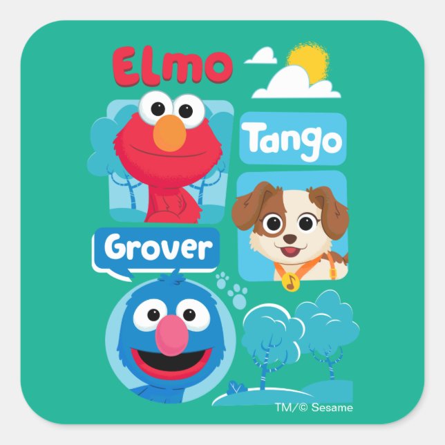 Sesame Street | Elmo, Tango, & Grover Park Graphic Square Sticker (Front)