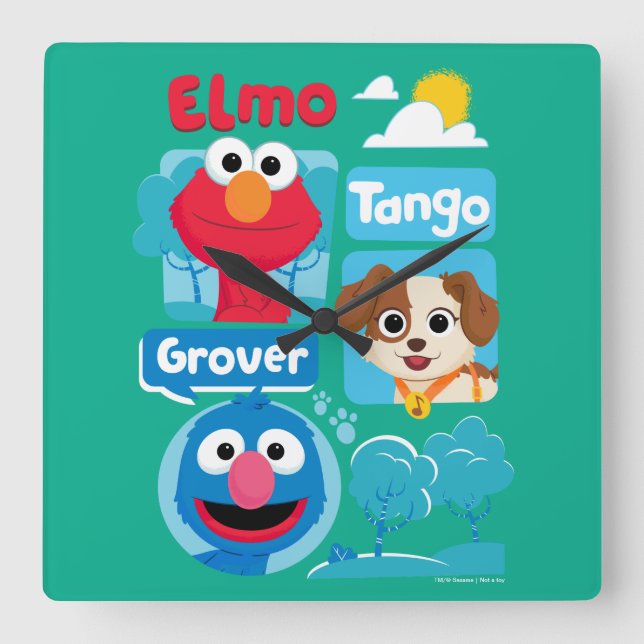 Sesame Street | Elmo, Tango, & Grover Park Graphic Square Wall Clock (Front)