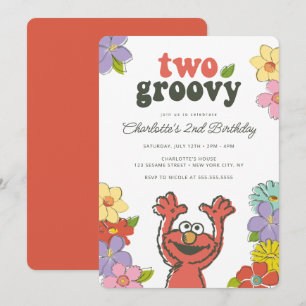 Sesame Street Elmo   Two Groovy Floral Birthday Invitation