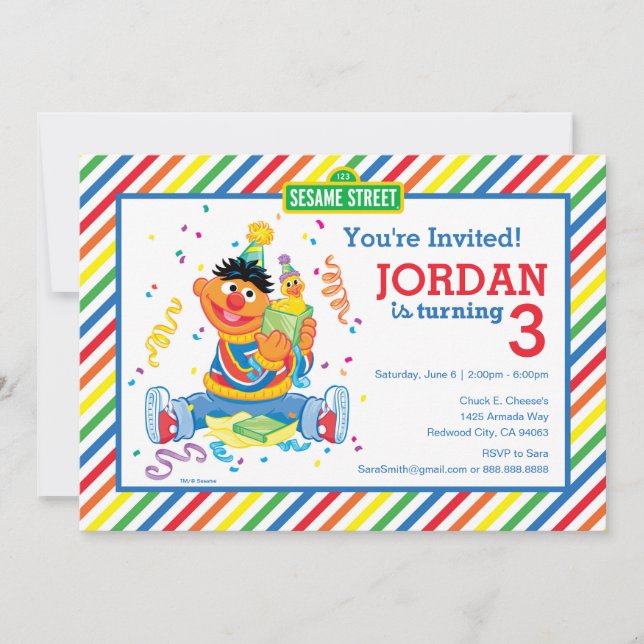 Sesame Street | Ernie Striped Birthday Invitation (Front)