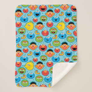 Sesame Street Faces Pattern on Blue Sherpa Blanket