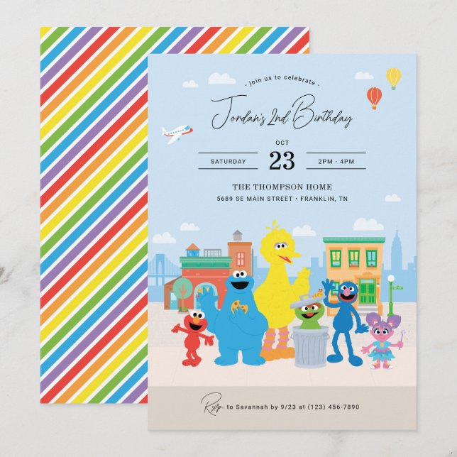 Sesame Street Friends Kids Birthday Invitation (Front/Back)