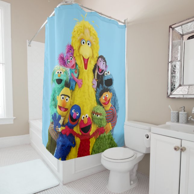 Sesame Street | Fun Colourful Pals Portrait Shower Curtain (In Situ)