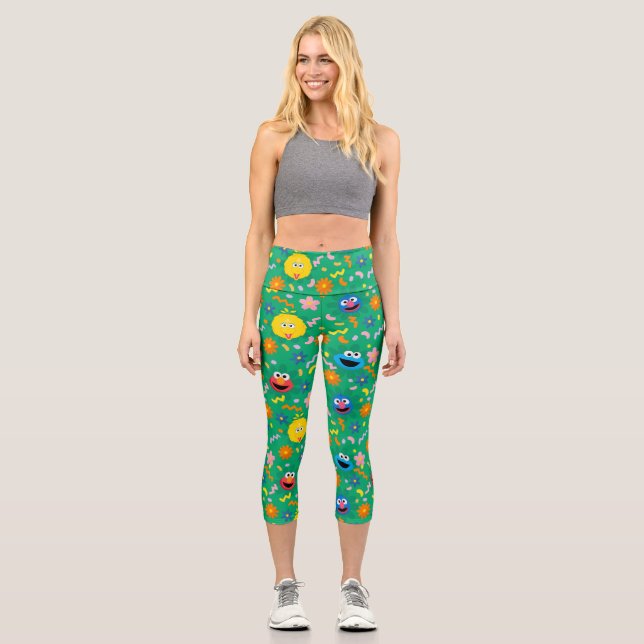 Sesame Street Green Floral Pattern Capri Leggings (Front)