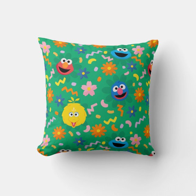 Sesame Street Green Floral Pattern Cushion (Front)