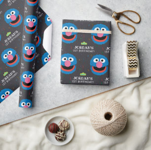 Sesame Street   Grover Birthday Chalkboard Wrapping Paper