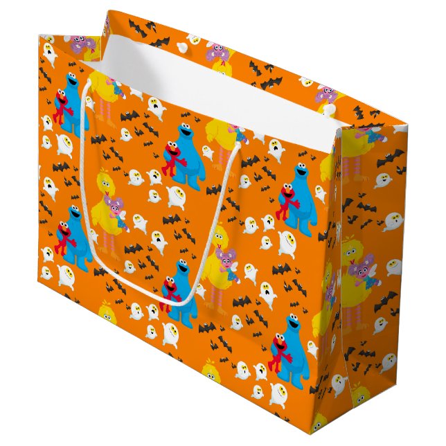 Sesame Street Halloween Bats & Ghosts Pattern Large Gift Bag (Front Angled)