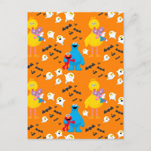 Sesame Street Halloween Bats & Ghosts Pattern Postcard