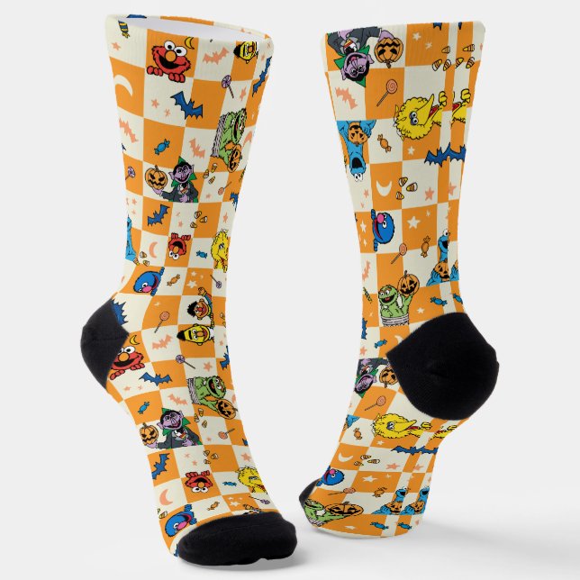 Sesame Street Halloween Chequered Pattern Socks (Angled)