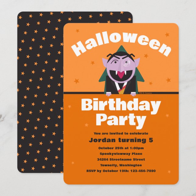 Sesame Street Halloween Kids Birthday Invitation (Front/Back)