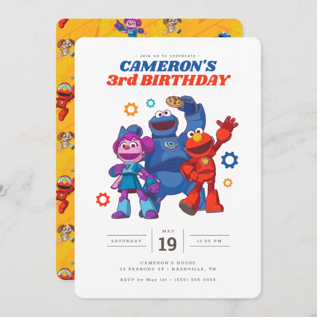 Sesame Street | Mecha Builders - Birthday Invitation (Front/Back)