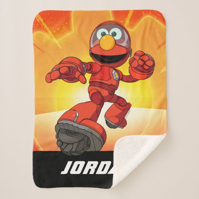 Sesame Street | Mecha Builders Elmo | Add Name Sherpa Blanket (Front)