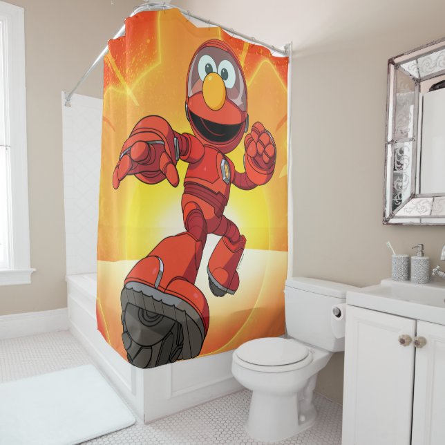 Sesame Street | Mecha Builders Elmo In Action Shower Curtain (In Situ)