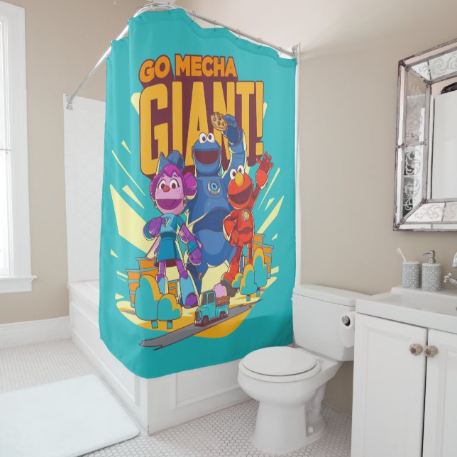 Sesame Street | Mecha Builders Go Mecha Giant! Shower Curtain (In Situ)
