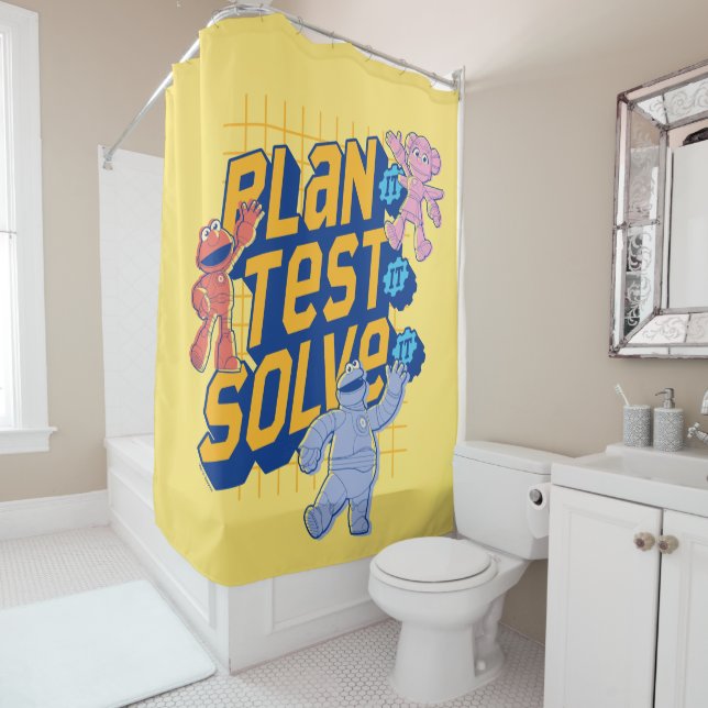 Sesame Street | Mecha Builders Plan Test Solve Shower Curtain (In Situ)