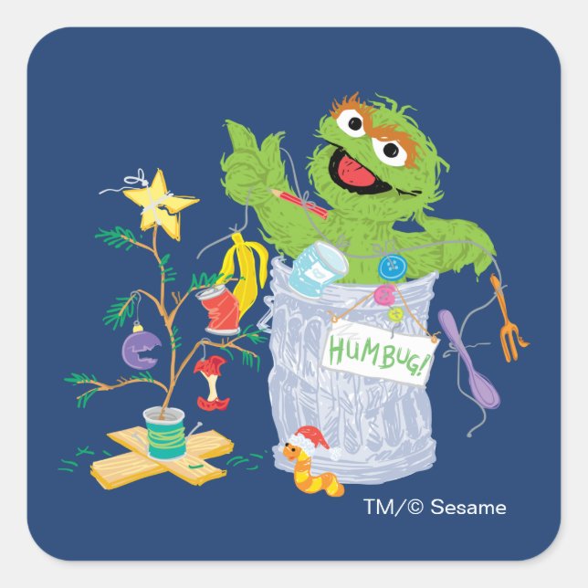 Sesame Street | Oscar - Christmas Tree Square Sticker (Front)