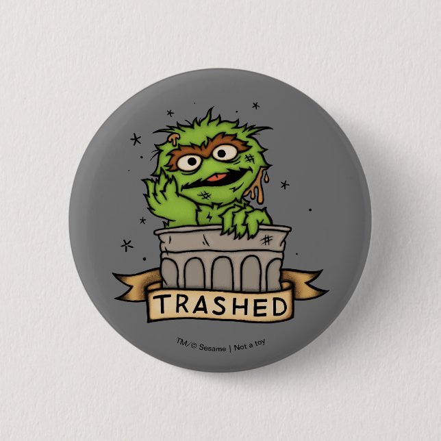 Sesame Street | Oscar the Grouch Trashed 6 Cm Round Badge (Front)