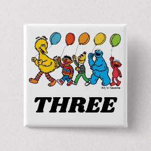 Sesame Street Pals   3rd Birthday Balloons 15 Cm Square Badge