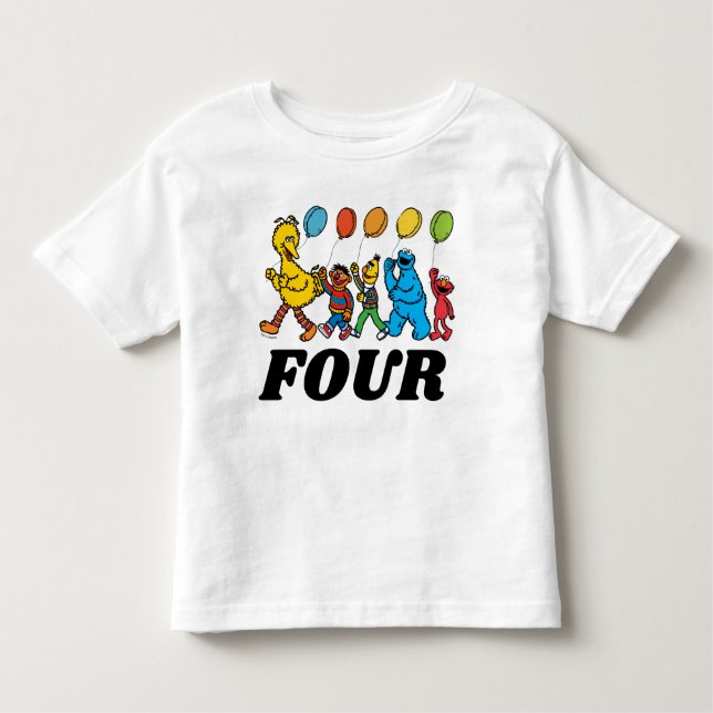 Sesame Street Pals | 4th Birthday Balloons Toddler T-Shirt (Front)