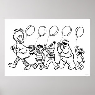 Sesame Street Pals Balloons Birthday Colouring Poster