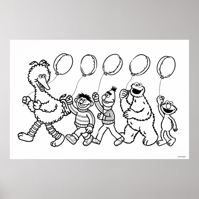 Sesame Street Pals Balloons Birthday Colouring Poster (Front)
