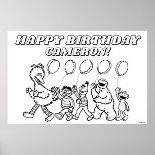 Sesame Street Pals Balloons Birthday Colouring Poster