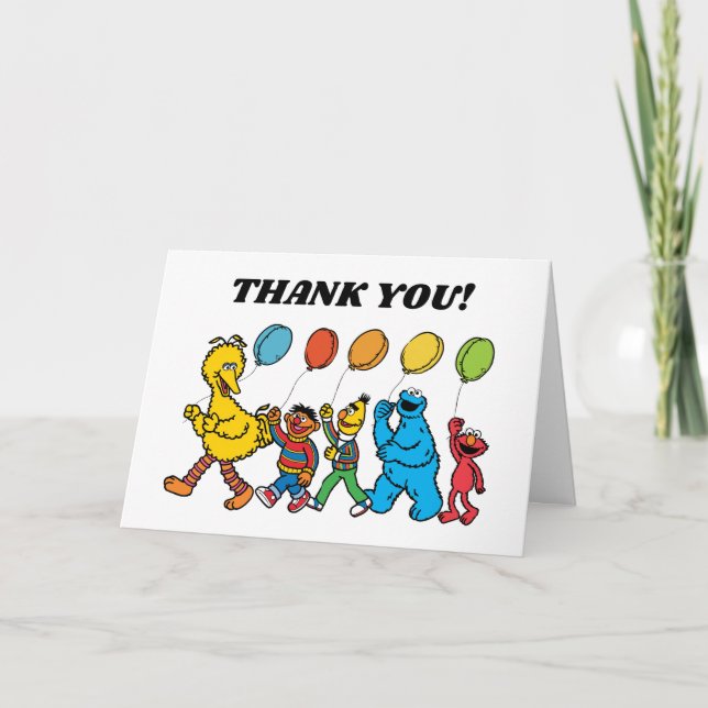 Sesame Street Pals Balloons Birthday Thank You Card (Front)
