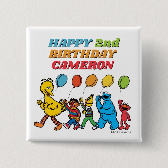 Sesame Street Pals | Birthday Balloons 15 Cm Square Badge (Front)
