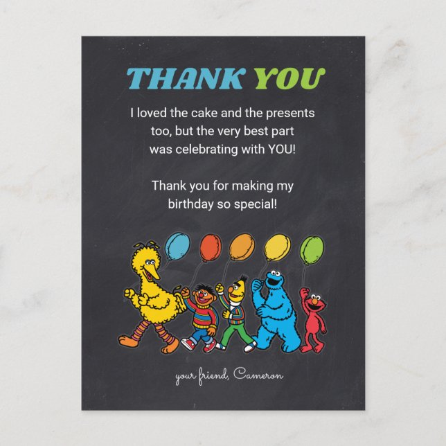 Sesame Street Pals | Birthday Balloons - Thank You Postcard (Front)