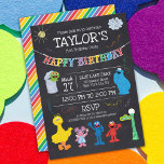 Sesame Street Pals Chalkboard Rainbow 1st Birthday Invitation<br><div class="desc">Celebrate your little one’s first birthday in style with the Sesame Street Pals Chalkboard Rainbow 1st Birthday Invitation. This vibrant design features Elmo, Cookie Monster, Big Bird, and Abby Cadabby on a playful chalkboard-style background with colourful rainbow accents. Perfect for a cheerful and fun-filled Sesame Street-themed party, this customisable invitation...</div>