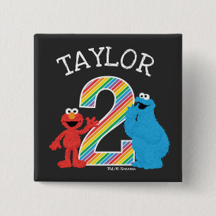 Sesame Street Pals Chalkboard Rainbow 2nd Birthday 15 Cm Square Badge
