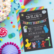 Sesame Street Pals Chalkboard Rainbow 2nd Birthday Invitation