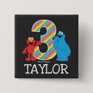 Sesame Street Pals Chalkboard Rainbow 3rd Birthday 15 Cm Square Badge