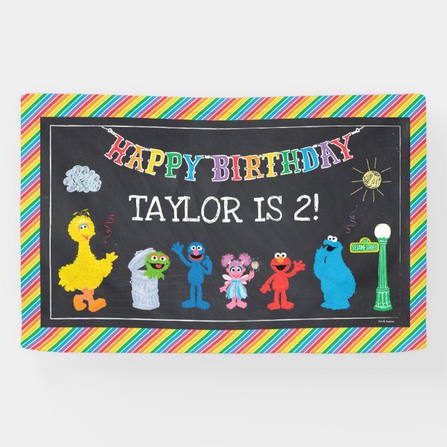 Sesame Street Pals Chalkboard Rainbow Birthday Ban Banner (Horizontal)