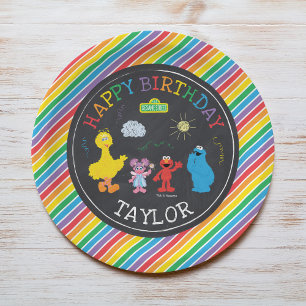 Sesame Street Pals Chalkboard Rainbow Birthday Paper Plate