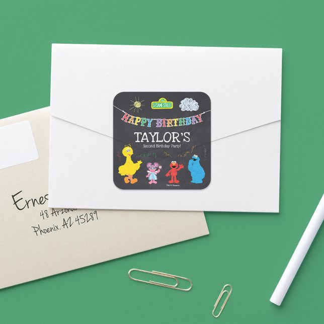 Sesame Street Pals Chalkboard Rainbow Birthday Square Sticker (Creator Uploaded)